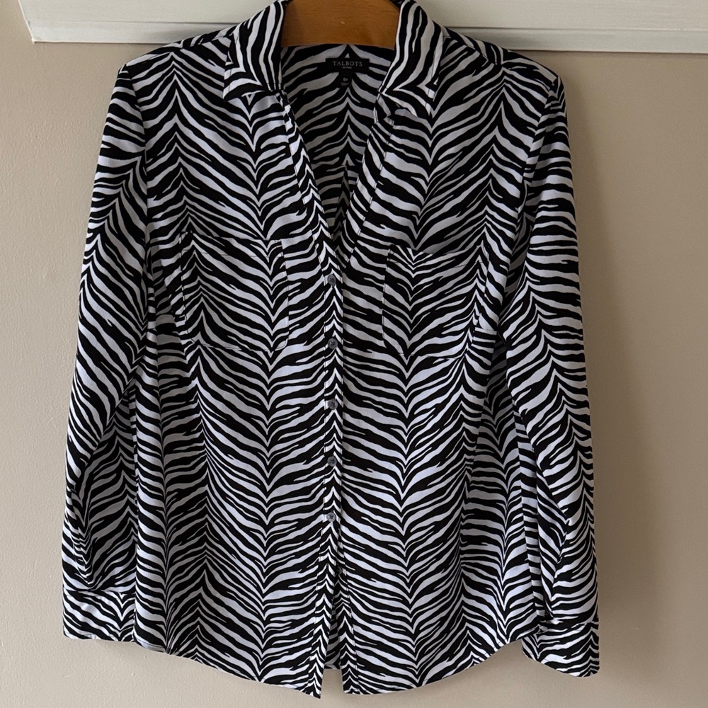 Talbots Black & White Zebra-Print button down blouse - Picture 1 of 9